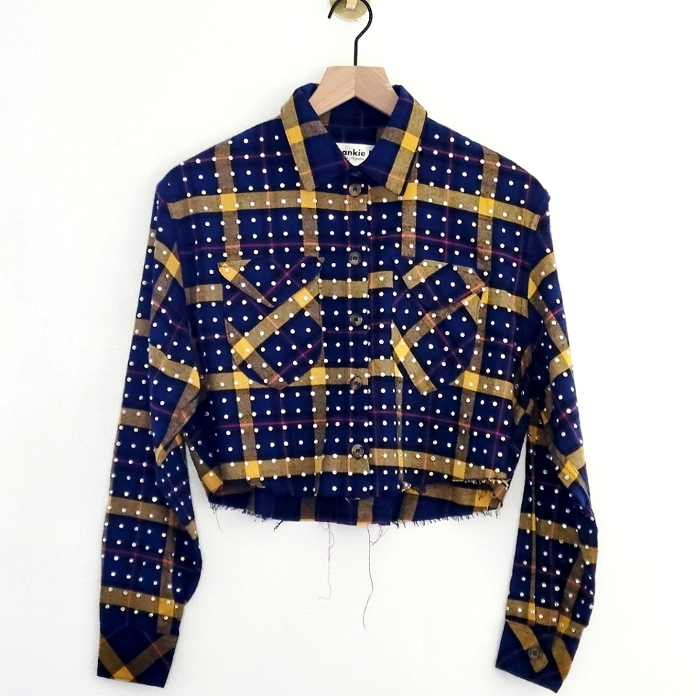 NWT Frankie B Rhinestone Jacket Plaid Flannel LA Streetwear RODEO FESTIVAL Rare